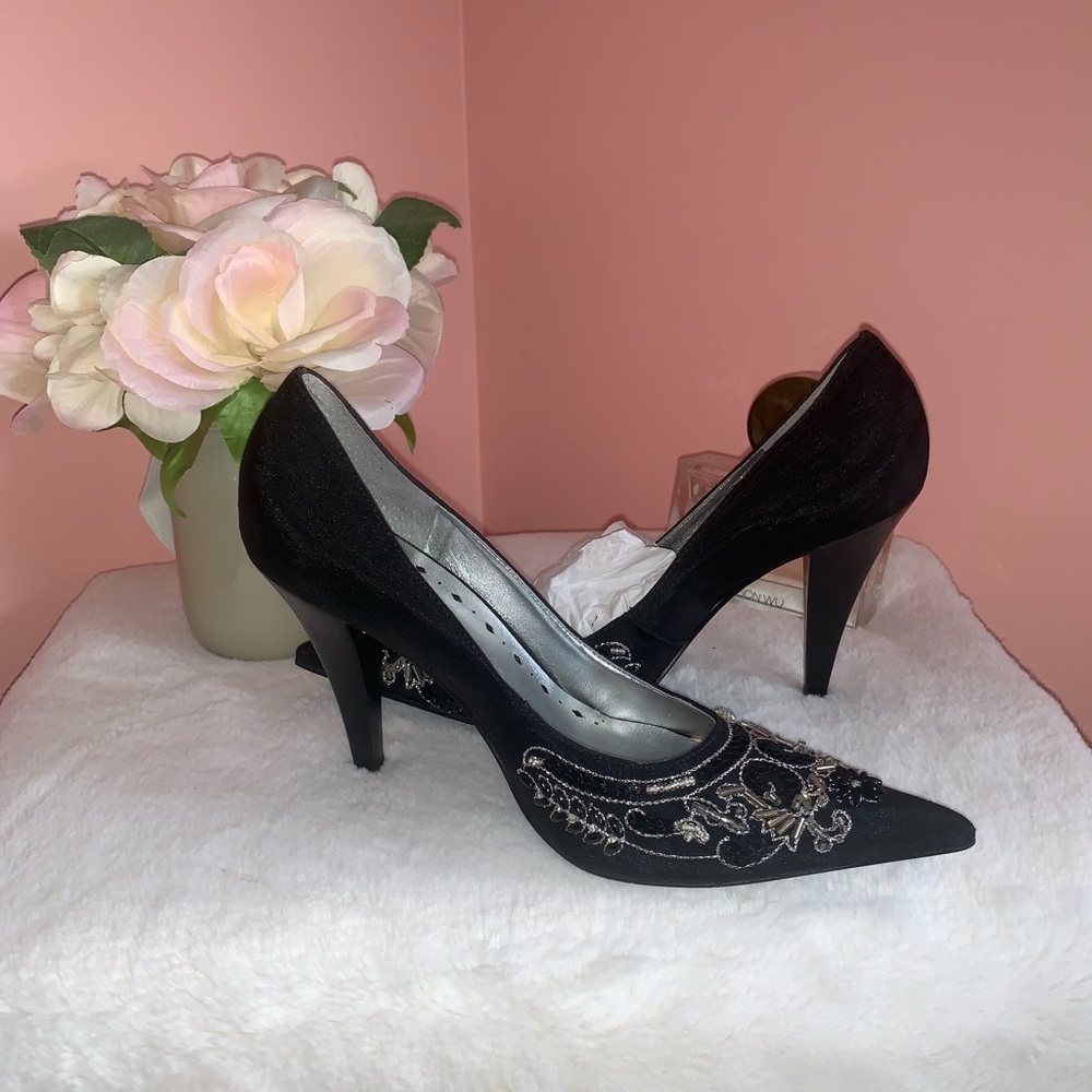 Vintage BCBGirls Black Raw Silk shoes